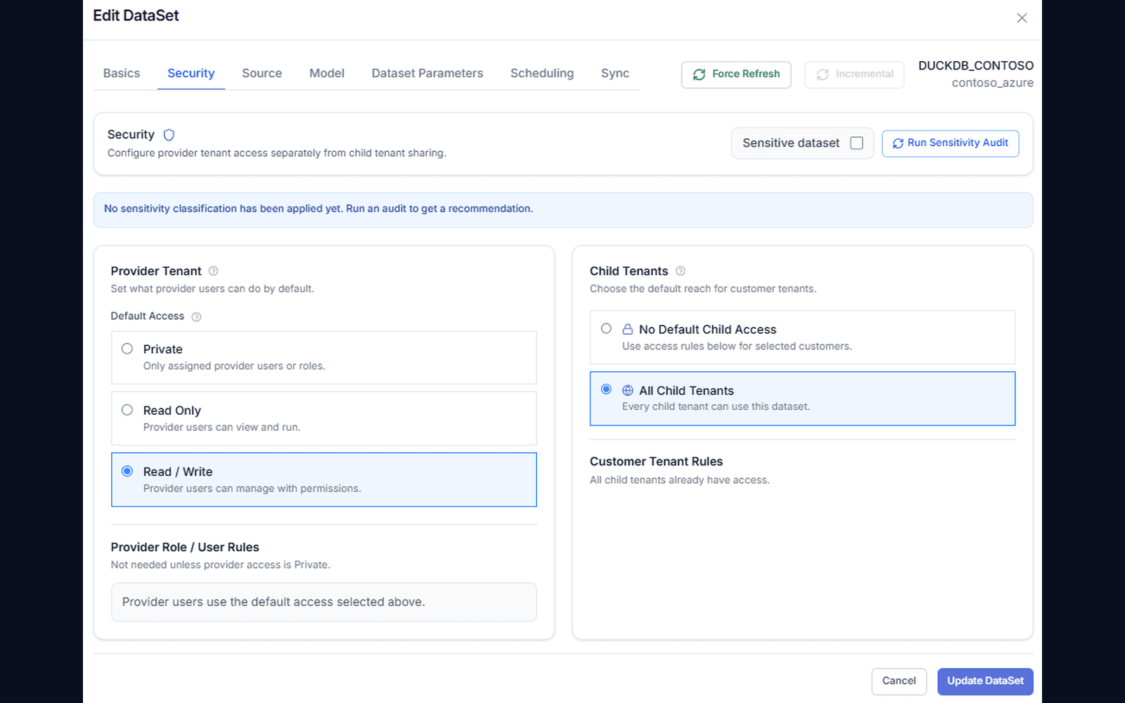 Control access to a dataset